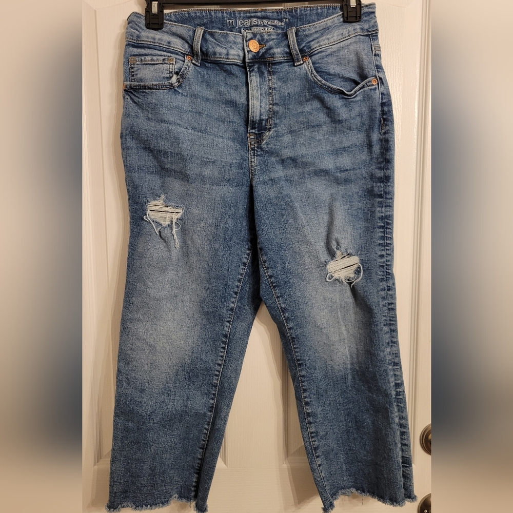Maurices Medium Blue Distressed Cropped Jeans